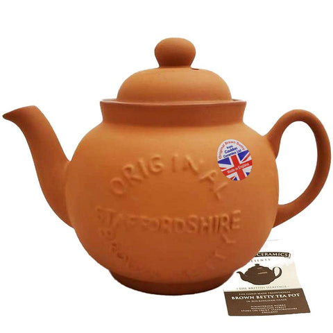 Cauldon Ceramics Traditional Hand Made 4 Cup Terracotta Teapot with Logo | Made with Staffordshire Red Clay