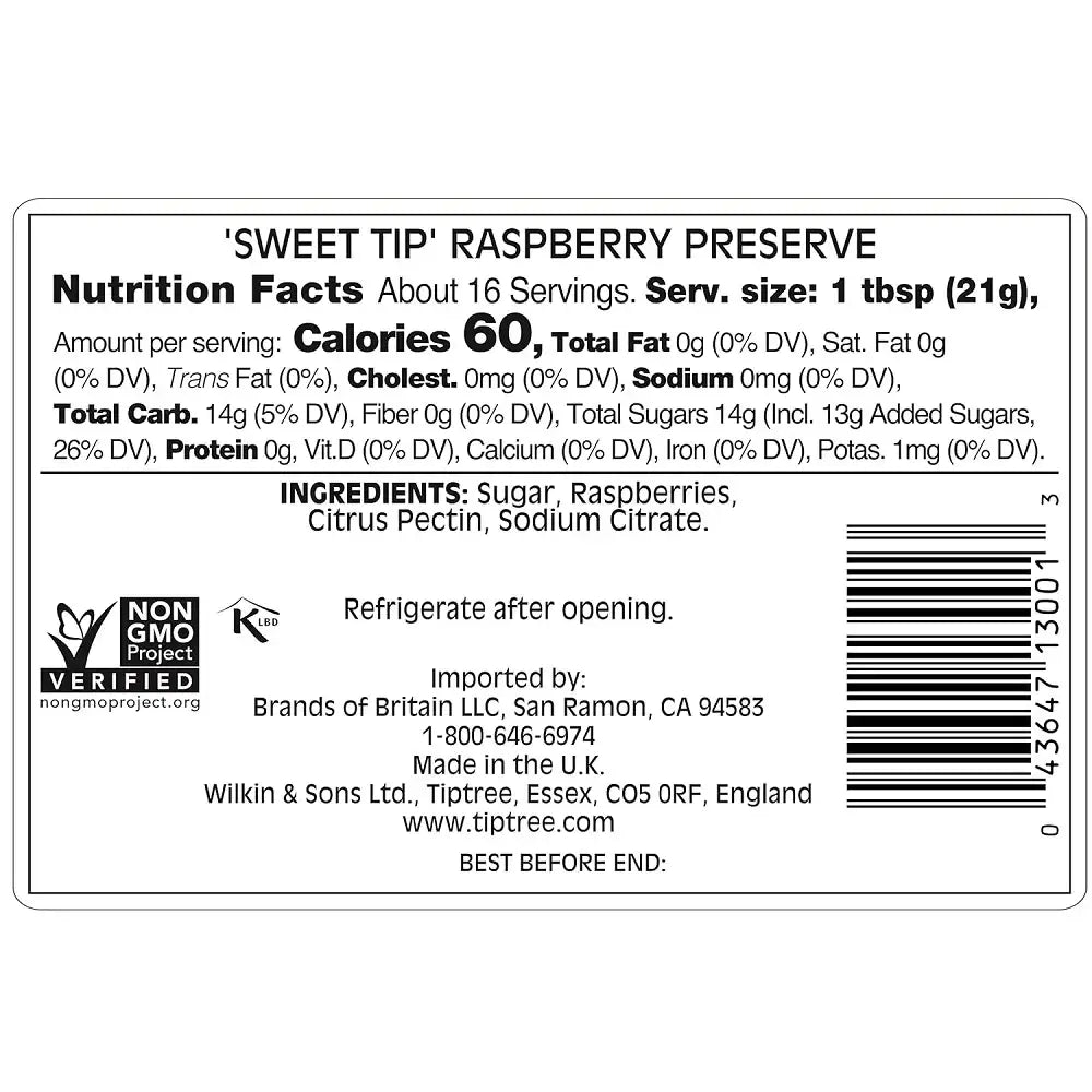 Tiptree Sweet Tip Raspberry Preserve, 12 Ounce
