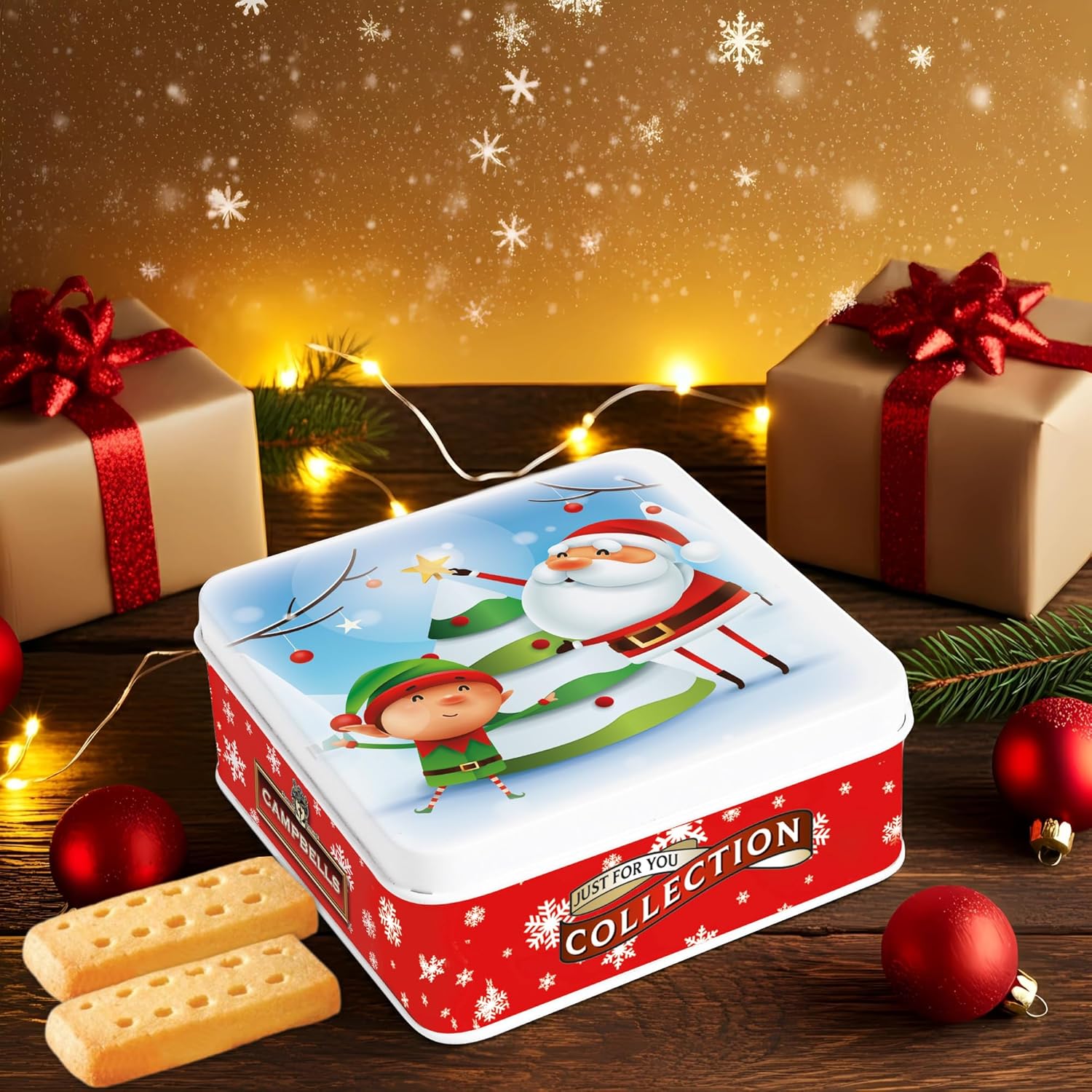 Campbells Shortbreads Santa & Elf Tin 90g
