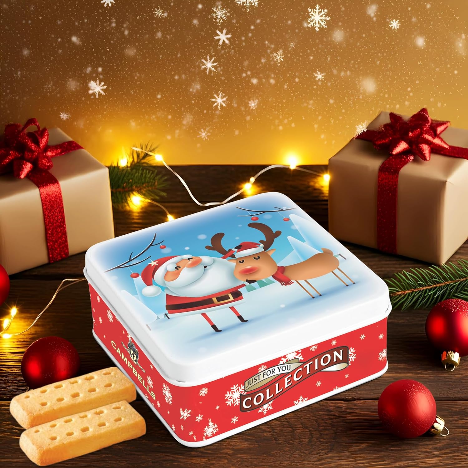 Campbells Shortbreads Christmas Santa/Rudolph Tin 90g