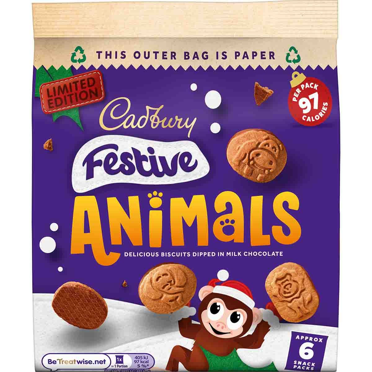 Cadbury Festive Animals Chocolate Biscuits 6pk 119g