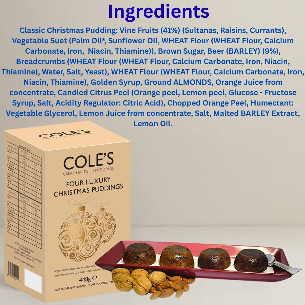 Cole's Puddings Luxury Christmas Puddings 4pk 448g