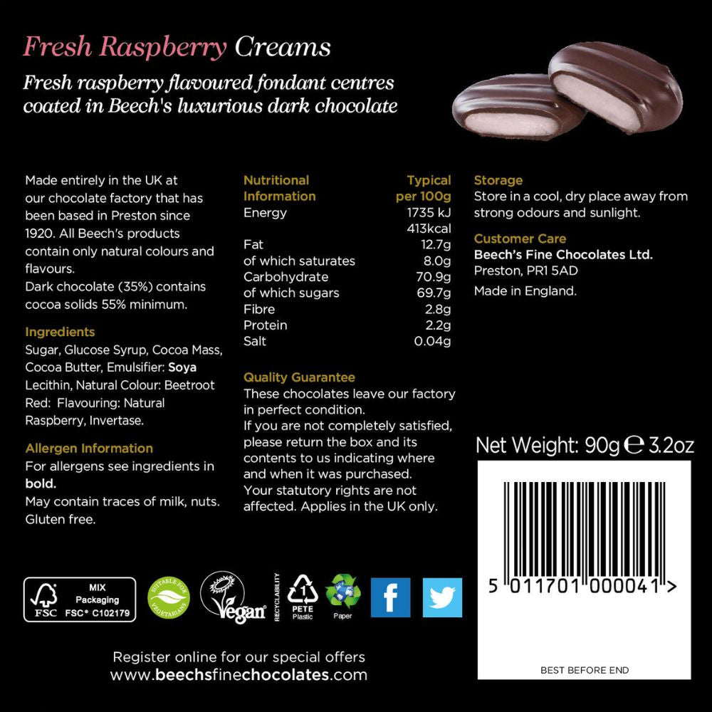 Beech's Fine Chocolate Fresh Raspberry Creams 90g