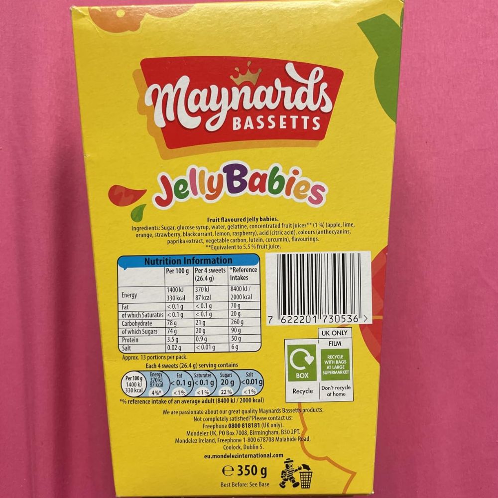 Maynards Bassetts Jelly Babies Sweets Carton 350g
