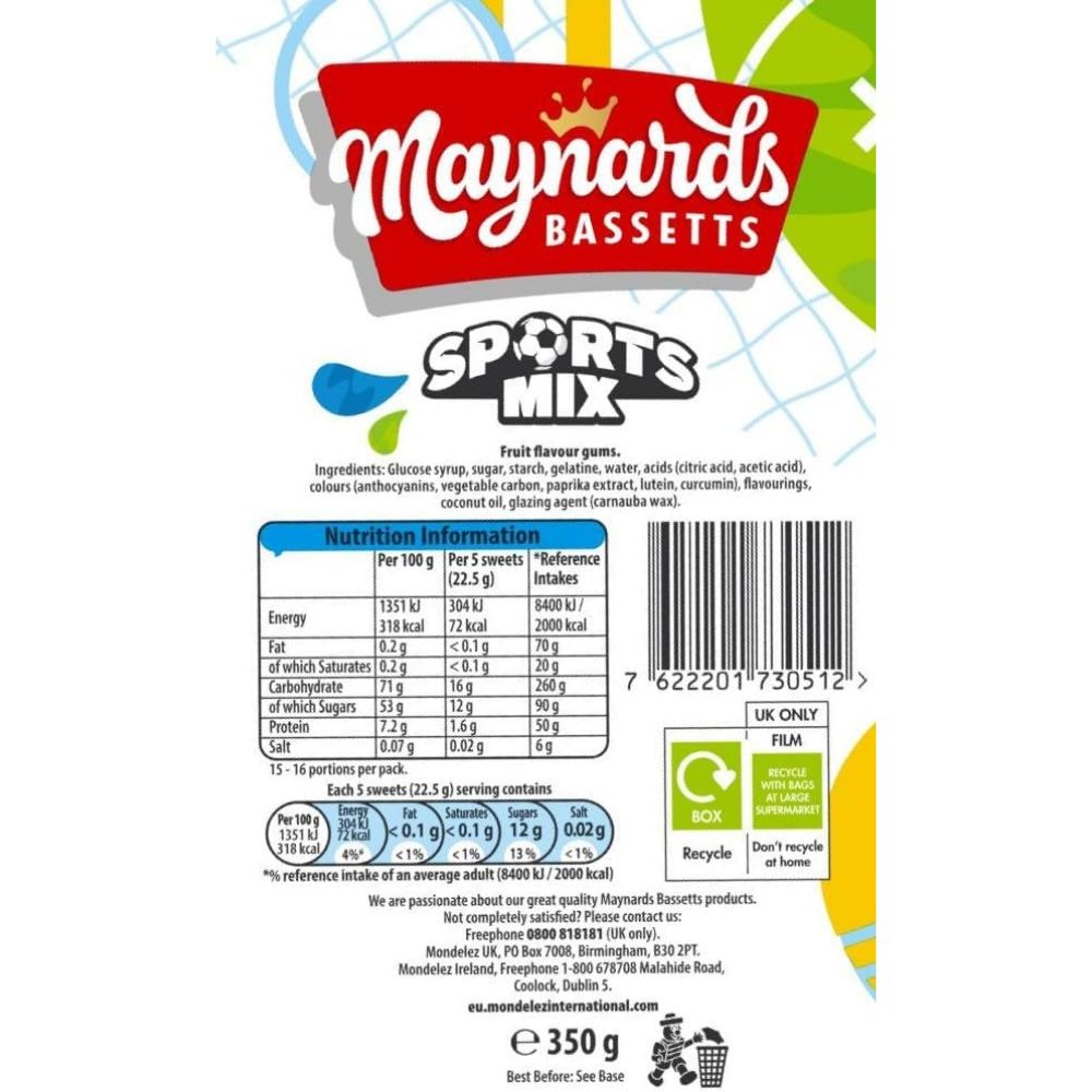 Maynards Bassetts Sports Mix Sweets Carton 350g