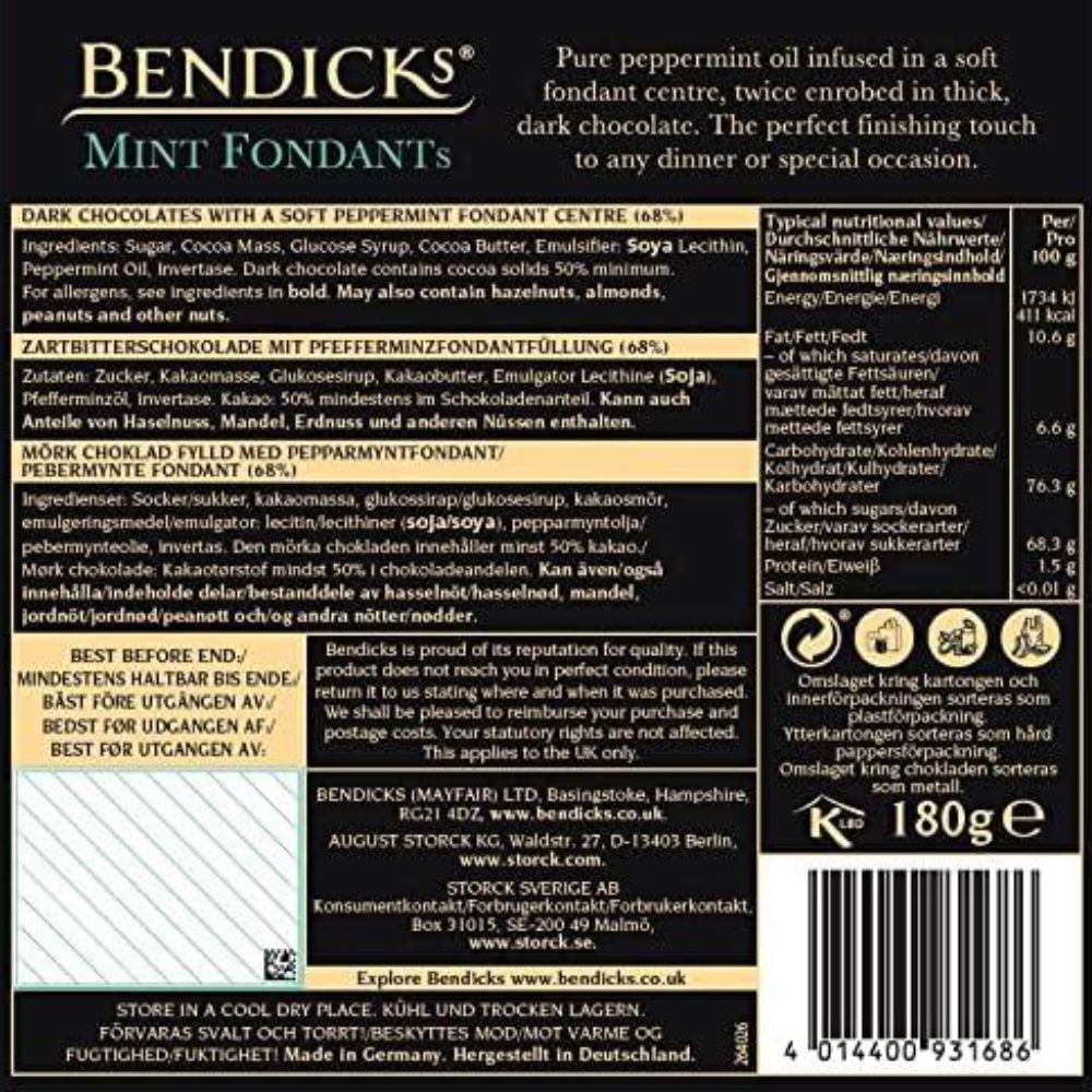 Bendicks Mint Fondant Chocolate 180g