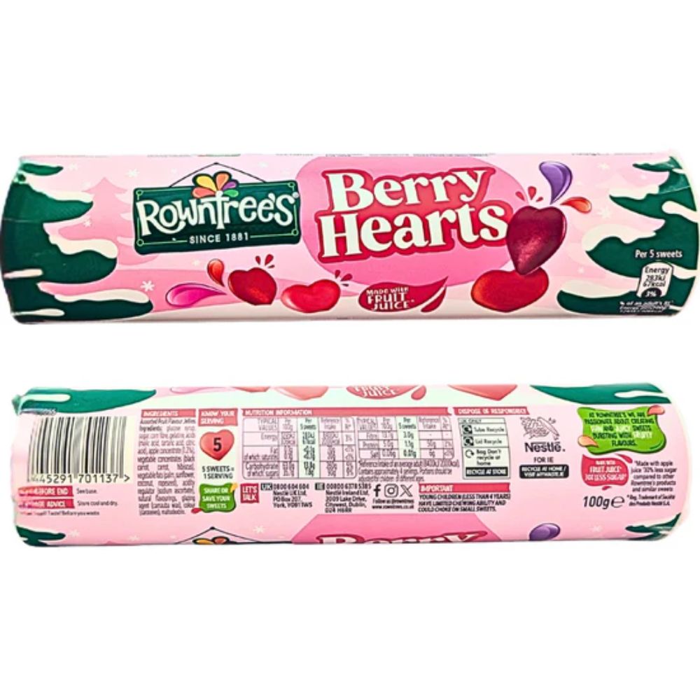 Rowntrees Berry Hearts Candy Giant Tube 100g
