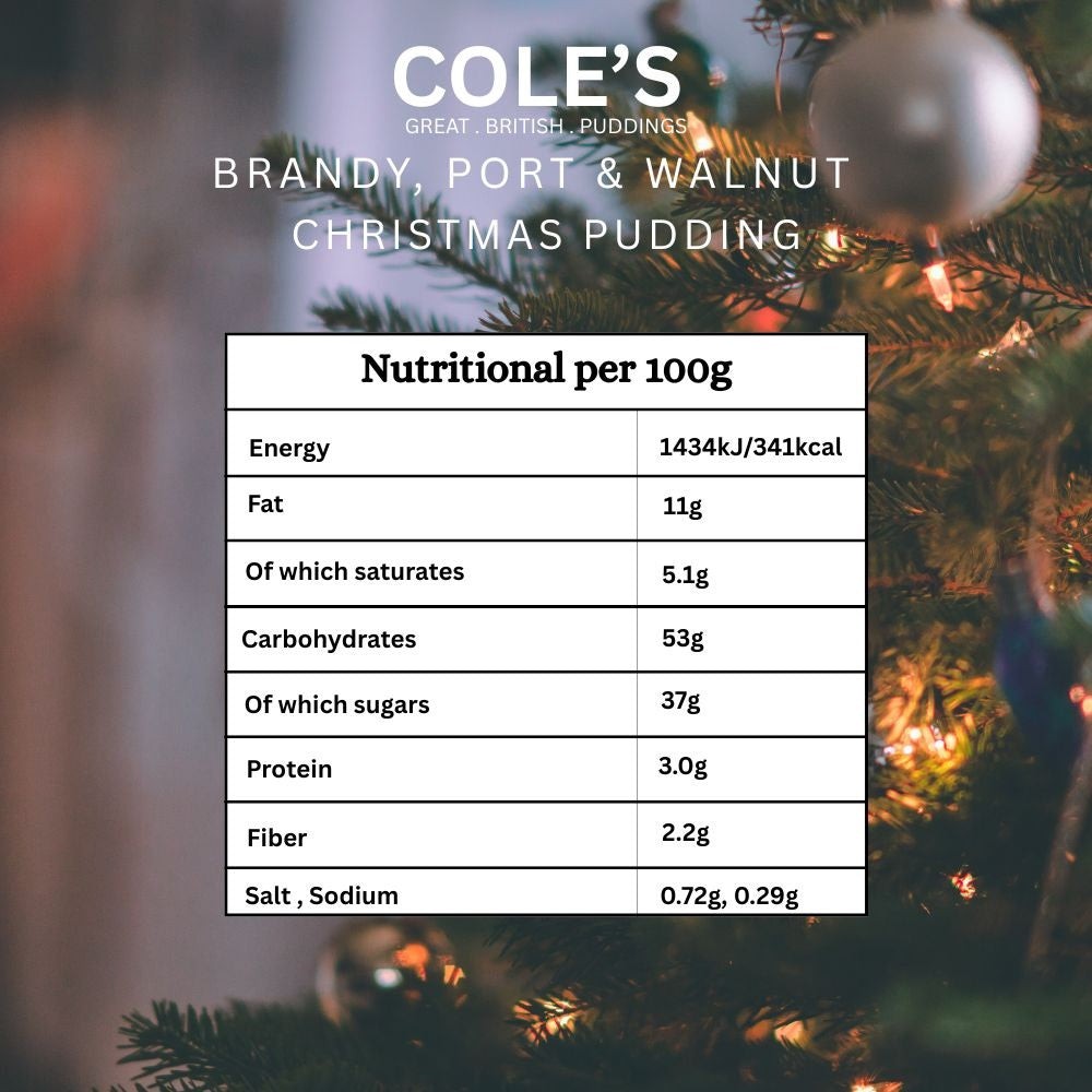 Cole's Brandy Port And Walnut Round Christmas Pudding 454g