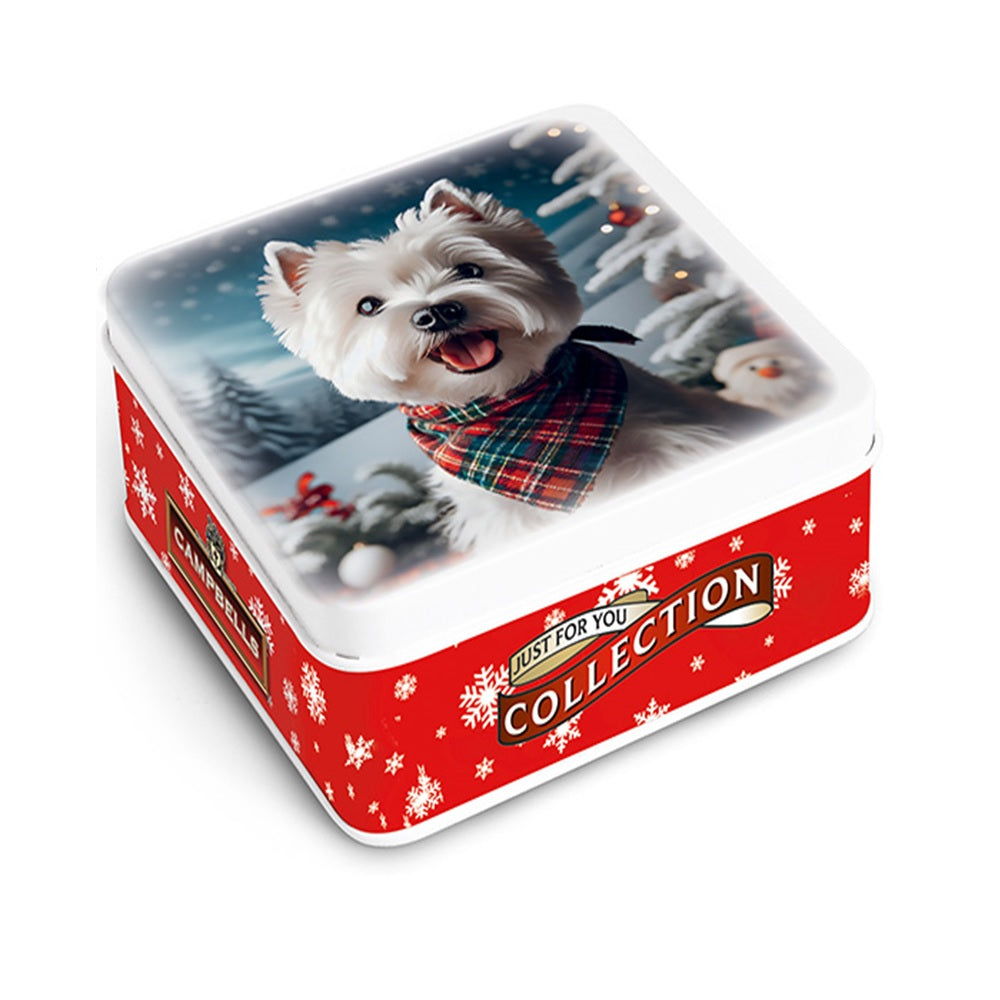 Campbells Shortbreads Westie with Tartan Neckerchief Tin 90g Scottish All Butter Shortbread Gift Tin