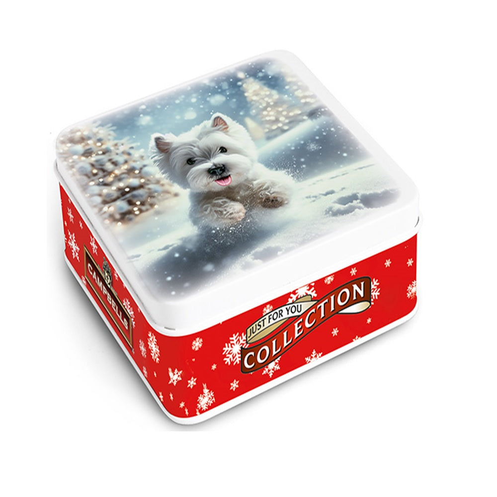 Campbells Shortbreads Westie in Snow Tin 90g Scottish All Butter Shortbread Gift Tin