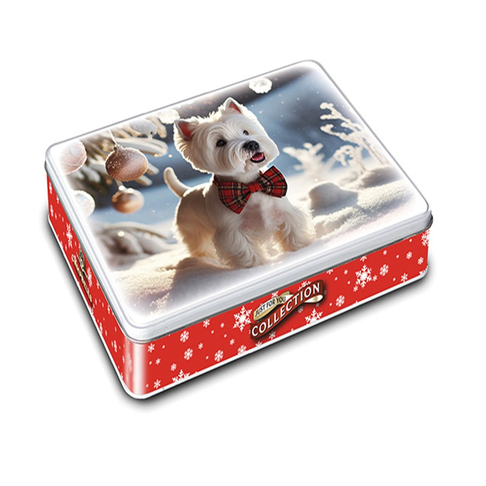 Campbells Shortbreads Westie with Tartan Bow Tie Tin 150g Assorted Scottish All Butter Shortbread Shapes