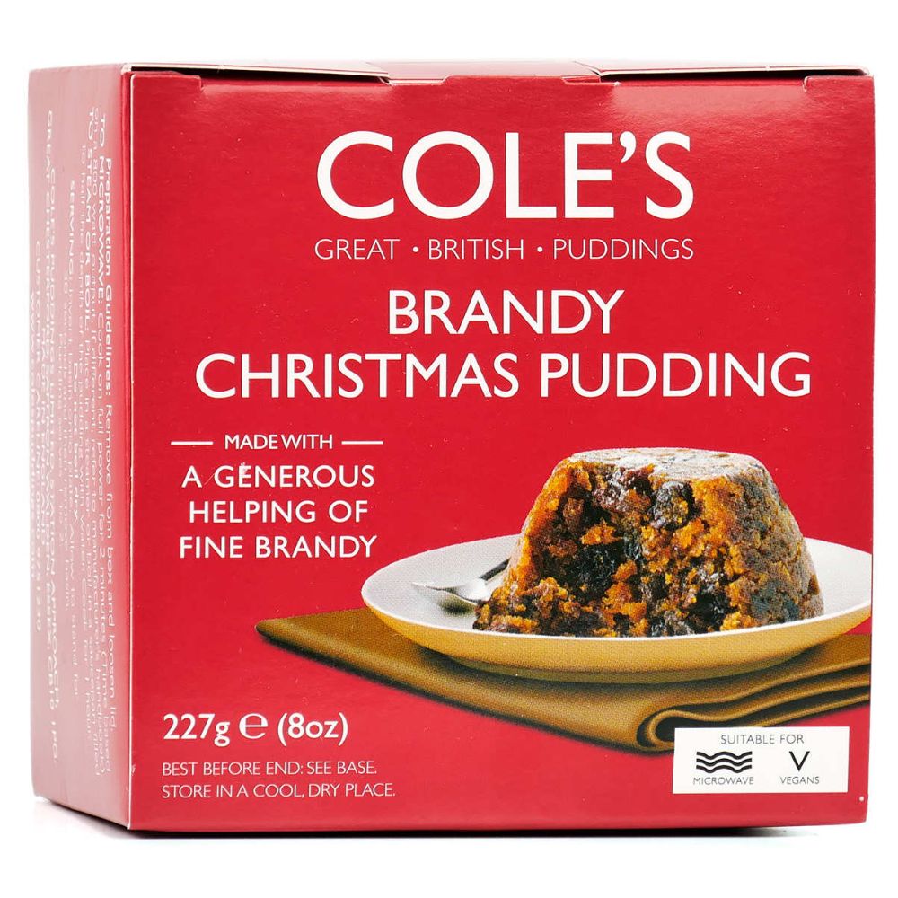 Cole's Boxed Brandy Christmas Pudding 227g – traditional British festive fruit pudding with brandy.
