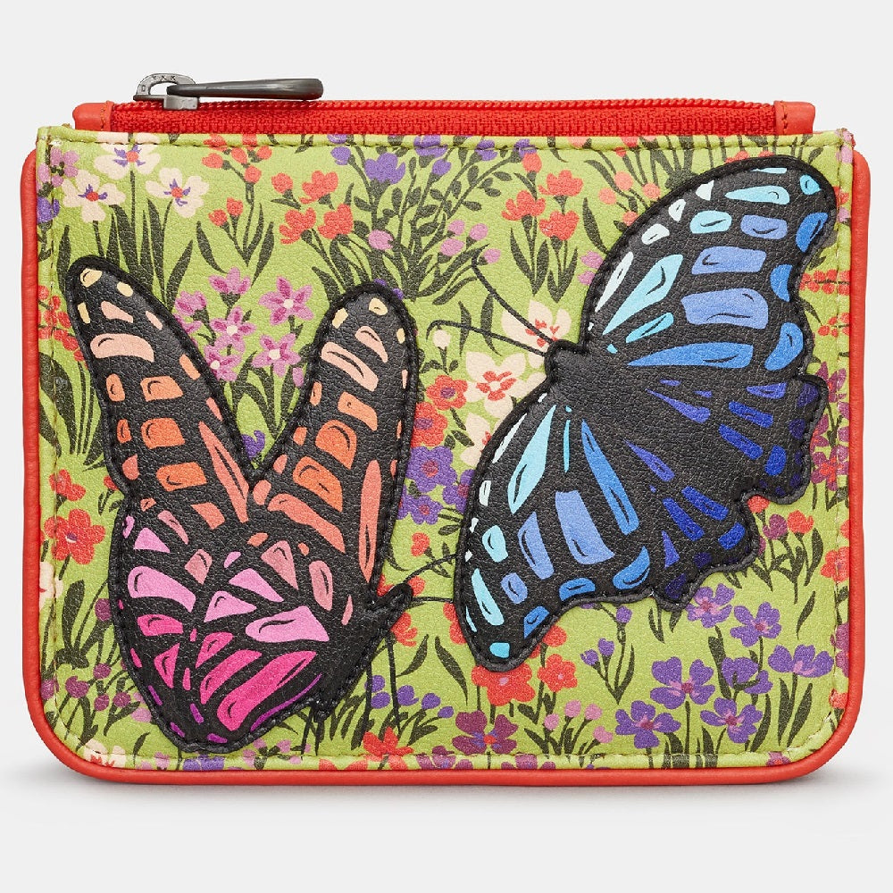 Yoshi Beautiful Butterflies Zip Top Leather Purse