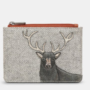 Yoshi Stag Tweed & Brown Leather Zip Top Purse