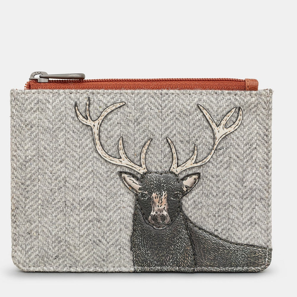 Yoshi Stag Tweed & Brown Leather Zip Top Purse