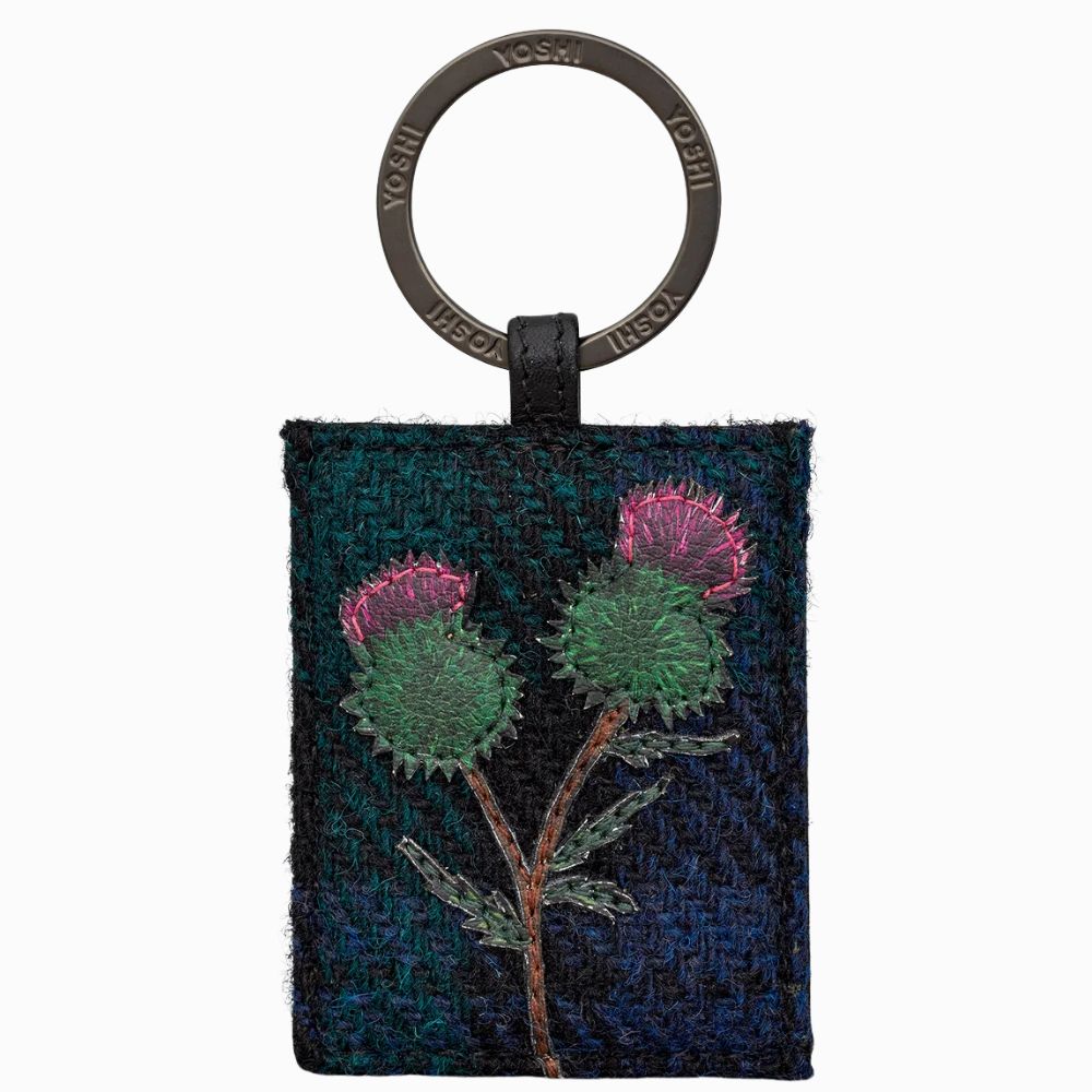 Yoshi Highland Thistle Harris Tweed & Leather Keyring