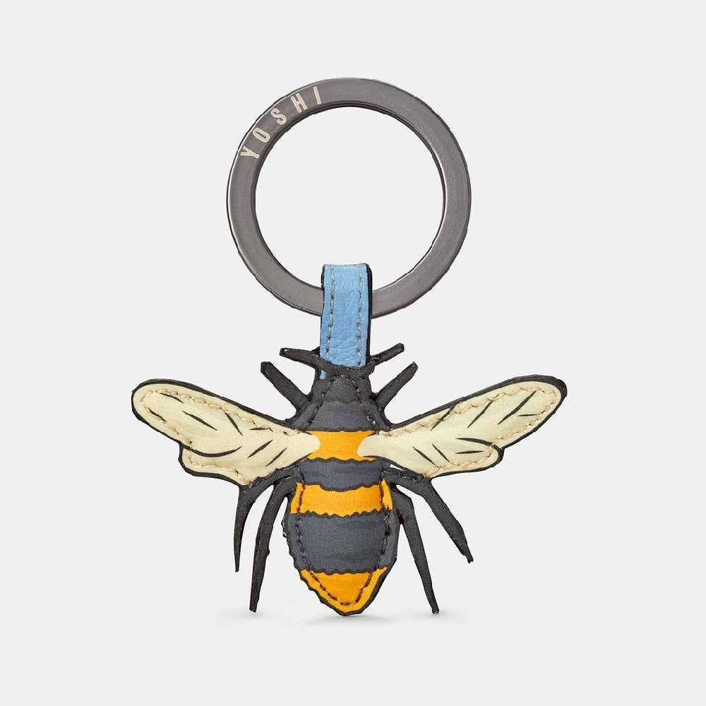 Yoshi Bee Happy Blue Leather Keyring