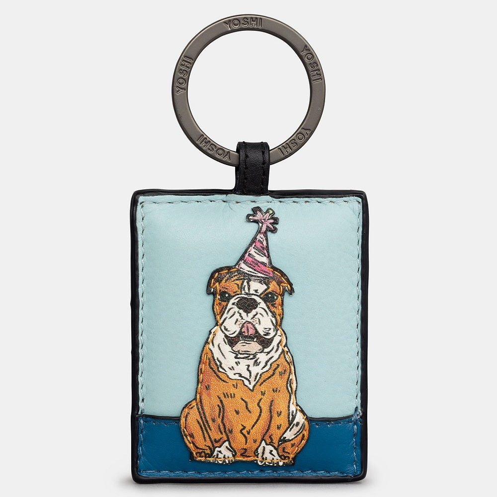 Yoshi Bulldog Party Dogs Leather Keyring